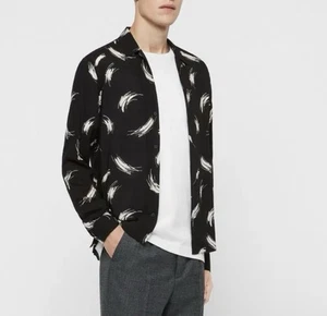ALLSAINTS Mens Long Sleeve Stroke Print Shirt Black Size Medium Button Up Preppy - Picture 1 of 11