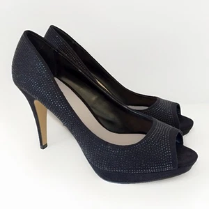Kurt Geiger Miss KG Black Sparkle Glitter Metallic Peep Toe Platform Heels Sz38 - Picture 1 of 18