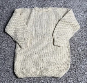 Maglione maglia a mano uomo grande avorio grossa waffle maglia pescatore anni 90 80 vintage - Foto 1 di 5