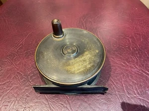 REEL21 - G LITTLE BRASS SALMON REEL 3.5” DIA VINTAGE FISHING 63 HAYMARKET JW DAY - Picture 1 of 8