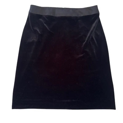 JS Collections Black Velvet Skirt Satin Waistband  10 Knee Length stretchy - Image 1 of 4
