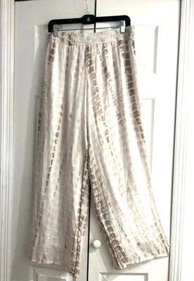 Pantalones de playa AGB color tostado y blanco tie dye fluidos ~ Palazzo ~ forrados ~ entrepierna 29" ~ mezcla de rayón ~ M Foto 1 de 4