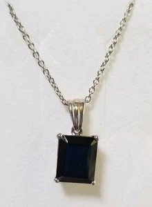Black Spinel Platinum  Overlay Sterling Pendant 20 Inch Stainless Steel Necklace - Picture 1 of 4