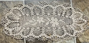 VTG Doily Table Runner Handmade Crochet Beige Ecru Cotton 16”x 7.5” Home Decor - Picture 1 of 4
