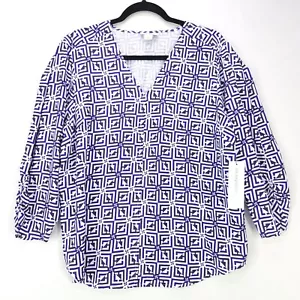 Liz Claiborne Blouse Women's Large 3/4 Sleeve Top Purple Lightweight Comfortable - Picture 1 of 13