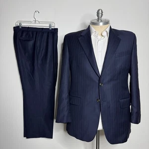 Chaps Ralph Lauren Men's 44R Blue Wool Two-Piece Suit 36W Pants Stripe - Picture 1 of 14