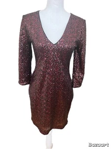 Express Dress Women Size 4 Burgundy Sequins Cocktail Party Holidays V-Neck Mini - Picture 1 of 4
