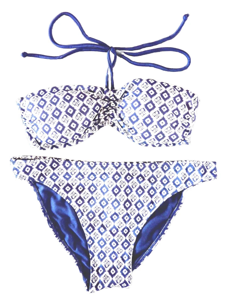 Bikini Set Maritim 32 od. 34 Push Up Bandeau Neckholder Damen Bademode Blau Weiß - Bild 1 von 2