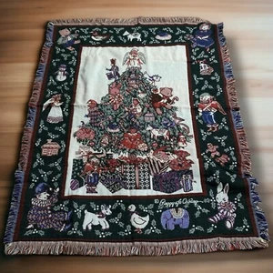Manta de árbol de Navidad vintage Goodwin Weavers Peggy Jo Ackley vacaciones EE. UU. - Imagen 1 de 7