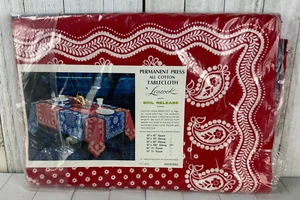 NOS Vintage Tablecloth Leacock BANDANA Red White Blue 52" x 106" Rectangle RARE - Picture 1 of 8