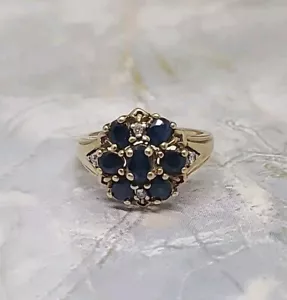 10K BlueSapphire/Diamond Floral Cluster Ring 4.4g Sz7 (NR-NEO)JWL177 - Picture 1 of 8