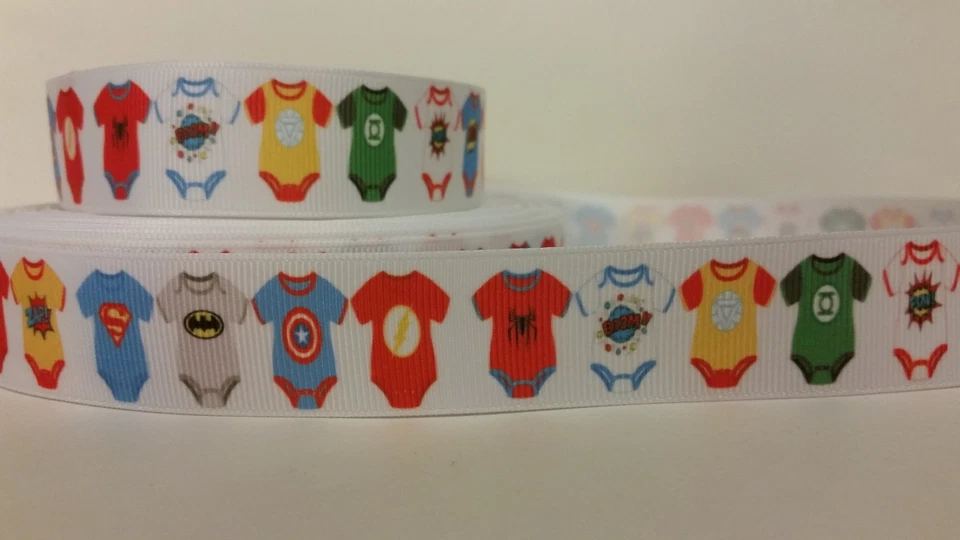 Grosgrain Ribbon Baby Shower Super Hero Baby One Piece Diaper Cakes Party 1" - Image 1 of 1
