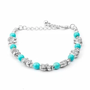 Turquoise Bead Elephant Bracelet Top Quality Jewellery For Men Women A114 - Picture 1 of 4
