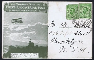 1911 Windsor First Aerial Post to BROOKLYN USA First Day 9 September - Picture 1 of 2
