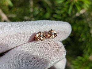 14ct 585 Rose Gold Diamond Earrings Screw Backs - Picture 1 of 7
