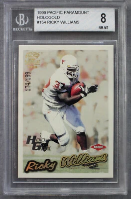 Ricky Williams Texas Saints дебютант 1999 Pacific Paramount голограмма No/199 BGS 8 - Изображение 1 из 2