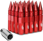 20Pcs M12 X 1.25 7075-T6 Aluminum 107Mm Spiked End Lug Nut W/Socket Adapter (Red