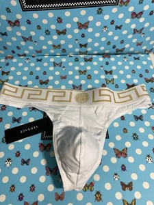 VERSACE Underwear -THONG - Cotton Stretch -WHITE- Men’s Size S-Made in Italy - Picture 1 of 9