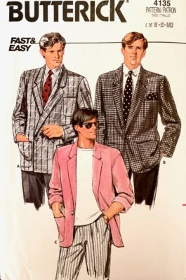 Vintage Butterick Pattern 4135 | Retro Mens Jackets Boxy Cut Size XS S & M - Image 1 of 3