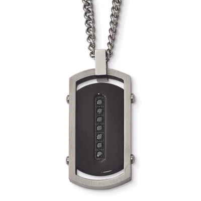 Долото из нержавеющей стали матовый/полированный черный IP центр черный CZ ярлык ожерелье 22 - Изображение 1 из 2