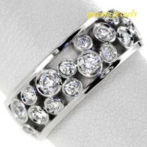 2CT Bezel Set Bubble Diamond Lab Created Men's Wedding Band 14K White Gold Over - Picture 1 of 6