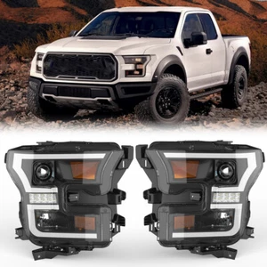 For 2015 2016 2017 Ford F150 Headlights Projector Black LED DRL Front Lamps Pair - Picture 1 of 15