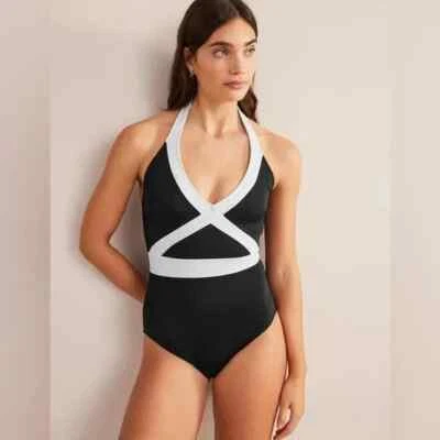 Nuevo Traje de Baño Boden Kefalonia Cuello Halter Negro Blanco Talla 4L Foto 1 de 4