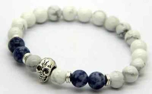 Pulsera Elástica Calavera Lapislázuli Blanco Turquesa Cuentas Curación Impermanencia - Imagen 1 de 2