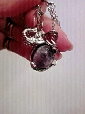 Collana ciondolo elefante autentica ametista naturale con GARANZIA argento NUOVA - Immagine 1 di 4