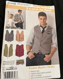 2010 Simplicity Learn to Sew Pattern 2346 Men's Vest Sz 34-42 Uncut - Picture 1 of 5