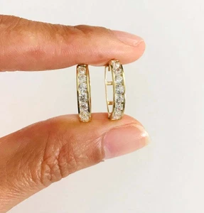 10K Solid Yellow Gold Huggie Hoop Earrings, 3mm x 17mm - EGE34 - Picture 1 of 6