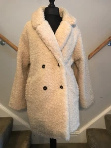 F&F Florence And Fred BNWT  Cute Cream Teddy Bear Faux Fur Jacket, Size Large - Picture 1 of 8