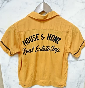 Camisa de Bowling Olímpica Años 70 De Colección Niños Talla S DORADA "Casa y Hogar" Real Estate Corp - Imagen 1 de 5