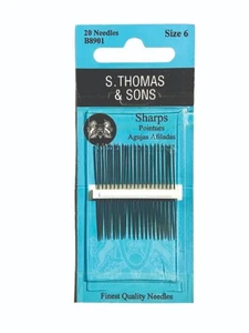 Size 6 -- Sharps --- Hand Sewing Needles -- 20/pack --- S. Thomas & Sons® - Picture 1 of 1