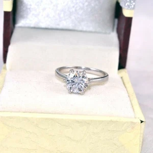 2CT Round Cut Diamond Engagement Wedding Ring 14K White Gold Plated Simulated - Picture 1 of 6