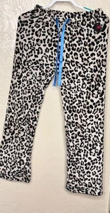 Womens Pajama Pants Medium Beige Leopard Print Plush Elastic Waist - Picture 1 of 5
