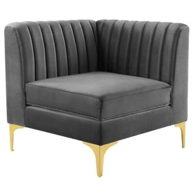 Modway Triumph Modern Channel Tufted Performance Velvet Corner Chair in Gray - Image 1 of 4