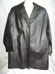 Via Accenti schwarzer Damen-Ledermantel Größe 18 Thinsulate-Isolierung 3 Knöpfe 3M - Bild 1 von 9