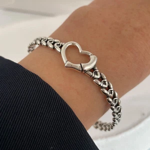 Heart Link Chain Bangle Bracelet 925 Sterling Silver Bangle Bracelet - Bild 1 von 2