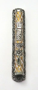 5,5 Zoll gepfropftes messianisches Siegel Mezuzah Etui Menora Fischstern David Shedai - Bild 1 von 3