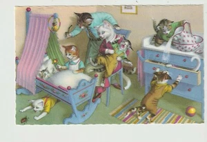 POSTCARD ALFRED MAINZER - CATS IN THE BEDROOM - Picture 1 of 2