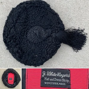 vintage J White Rogers Hat and Dress Shop Worcester, Mass curly wool lamb hat - Picture 1 of 12