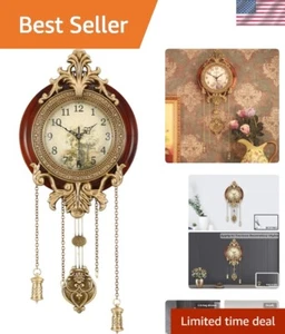 Dia 9-inch Retro Style Vintage Wood Indoor Wall Clock with Swinging Pendulum ... - Picture 1 of 11