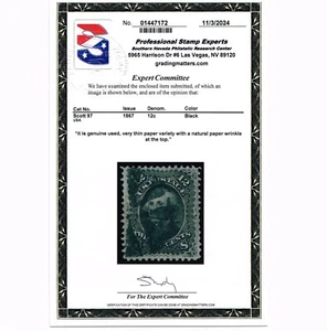 EXCELENTE GENUINO SCOTT #97 VF-XF USADO POSTALMENTE 12₵ NEGRO TRANSPARENTE F-GRILL CERTIFICADO PSE - Imagen 1 de 3