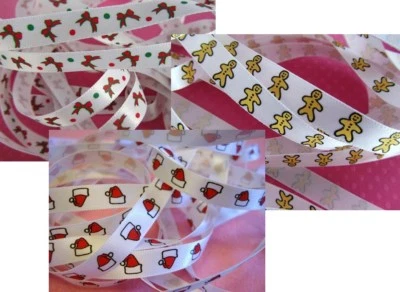 5 yards Christmas Gift 3/8" Satin Holiday Ribbon/Bow/Craft R71-Pick - Image 1 of 2