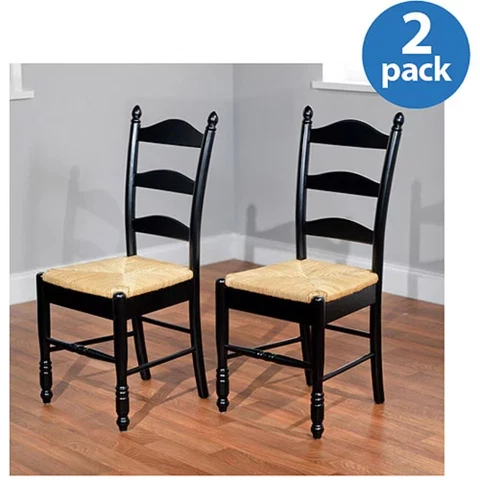 2 PACK Ladder Back Rush Seat Chairs Wood Dining Chair Living Room Kitchen Home Cover