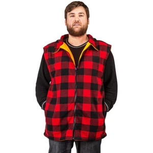 MENS BUFFALO RED PLAID & SAFETY ORANGE REVERSIBLE OUTDOORSMAN WORKWEAR VEST - Picture 1 of 11