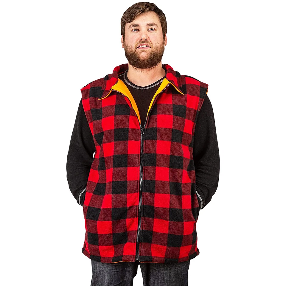 TRAILCREST MENS BUFFALO RED PLAID & SAFETY ORANGE REVERSIBLE OUTDOORSMAN WORKWEAR VEST