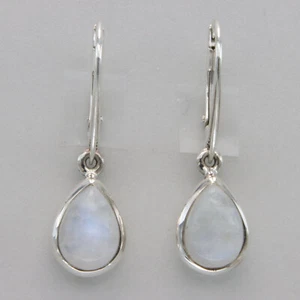 925 Sterling Silver Pear Drop Rainbow Moonstone Teardrop Leverback Earrings #4 - Picture 1 of 10