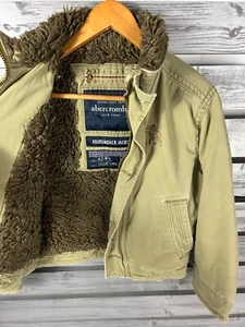 Vtg Abercrombie & Fitch Sherpa Lined Beige Adirondack Jacket Boys Youth Small - Picture 1 of 6
